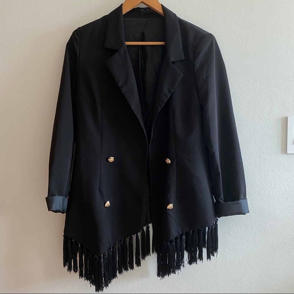 Blithe LA Black Tassel Fringe Assymmetrical Blazer
